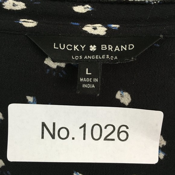Lucky Brand Blouse Women L Black V Neck Floral Print 100% Viscose Light Weight - Picture 11 of 11